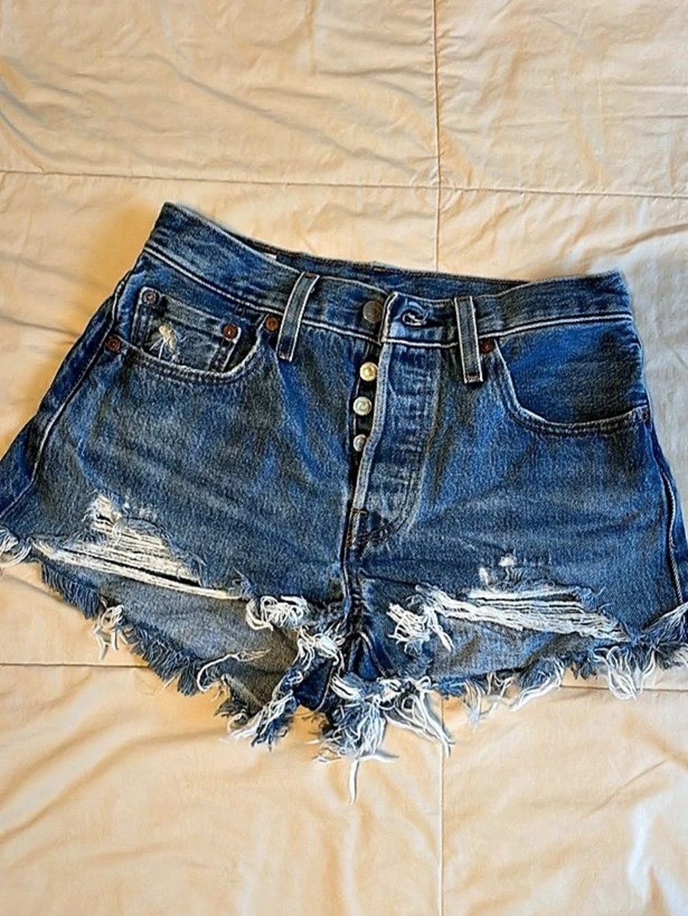 Levi's 501 Original Shorts Distressed Denim Jean Shorts in Blue Waist 27